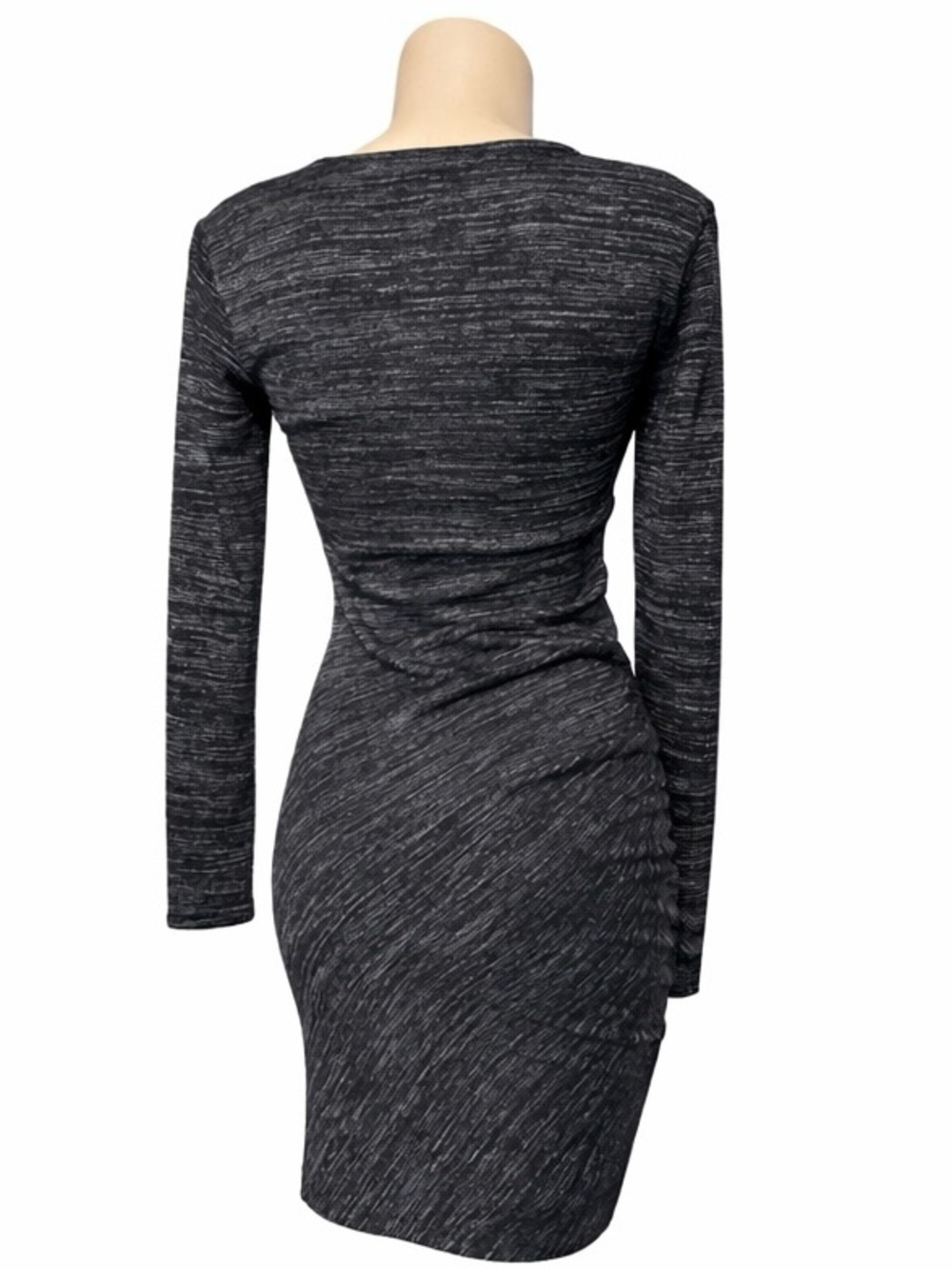 La Classe Couture Long Sleeve Ruched Heathered Black Dress Small - Picture 2 of 5